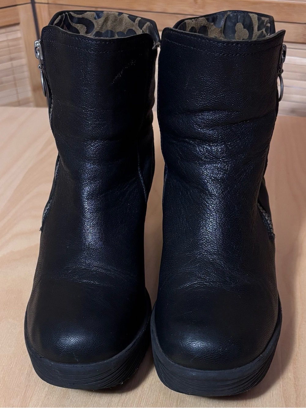Fly London GORE-TEX Black Leather Ankle Boots Wedge Zip Waterproof